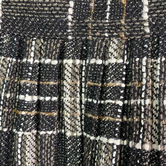 ZARA Black Plaid Wool Blend Pleated Skirt Large - Picture 3 of 7
